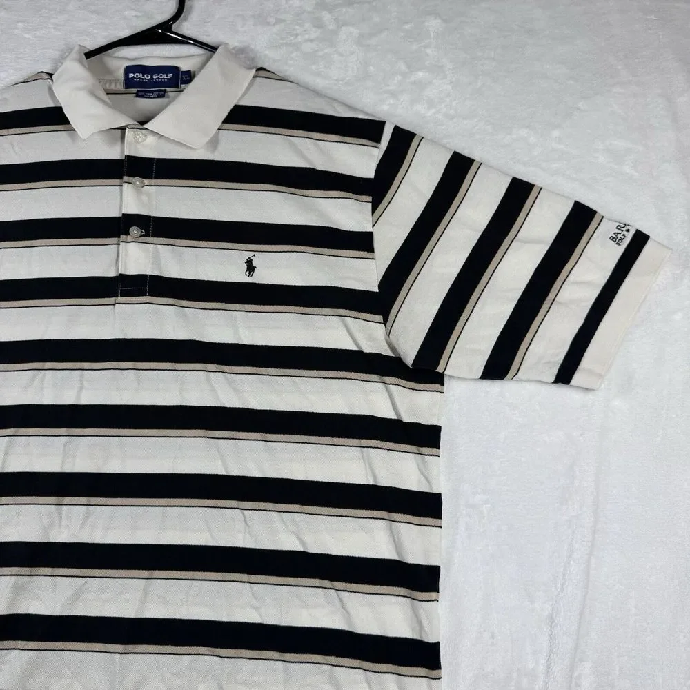 Vintage Golf Polo Ralph‎ Lauren Mens XL White/Black Striped Pony Performance